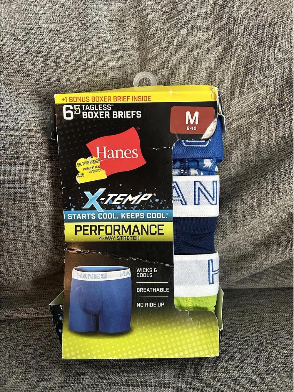 Hanes X Temp Tagless Boxer Briefs 6 Pack Boys Size Medium 8/10
